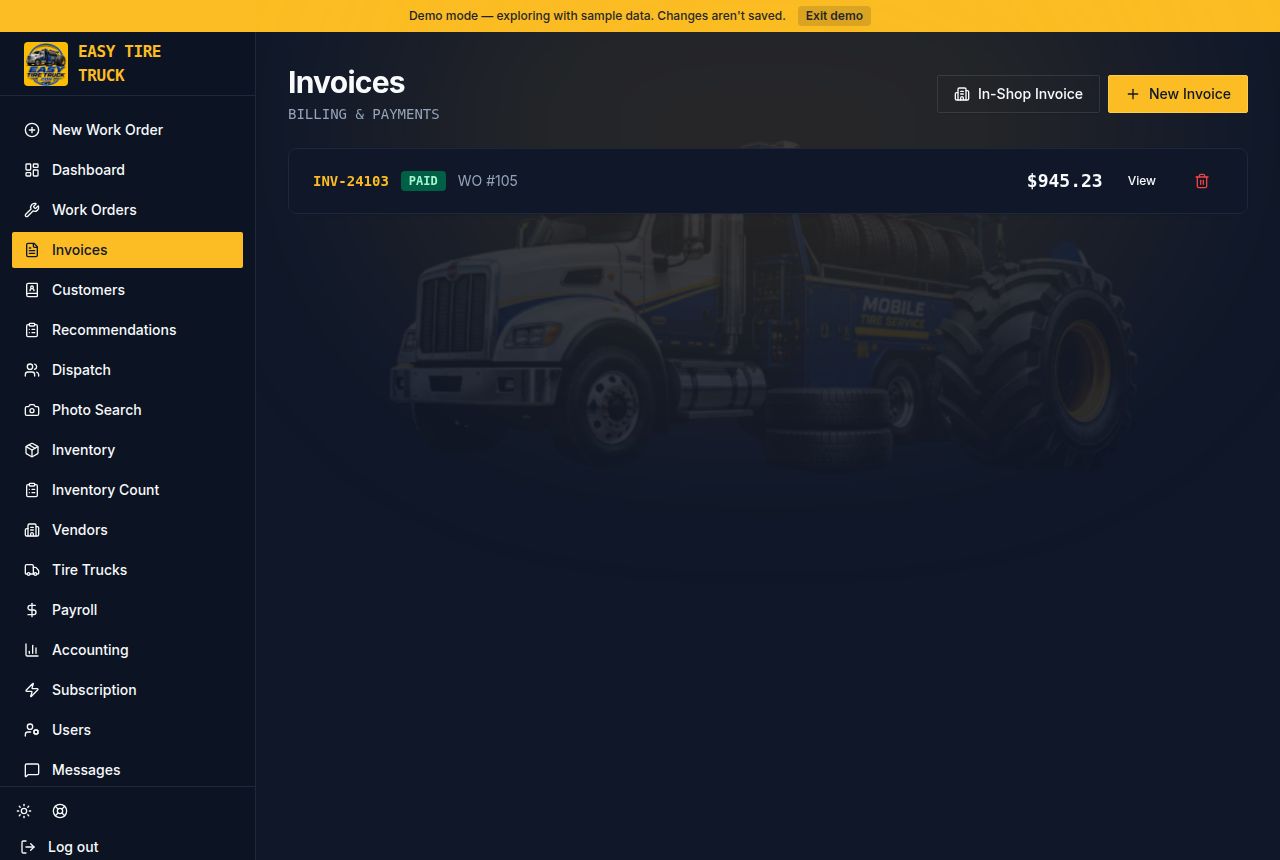 Invoices screen